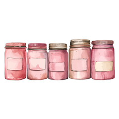 Watercolor Pink Glass Jars Set Vector Clipart
