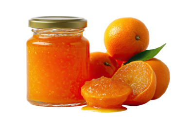 Orange marmalade in a glass jar, surrounded by fresh oranges (2)