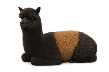 Naklejka premium Alpaca animal lying down with brown and black two tone wool, domestic livestock mammal, transparent background