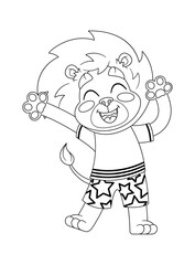 Cute active lion character dancing