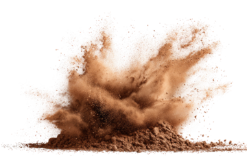 Powerful explosion of brown dirt erupting outward