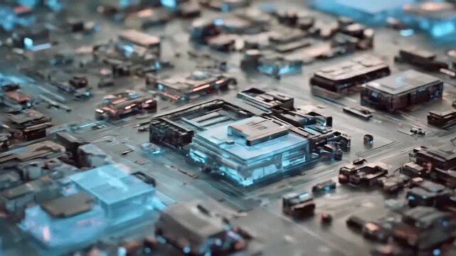 Complex Interconnected Digital Infrastructure Visualization: A detailed exploration of futuristic cybernetic construction and communication networks, showcasing digital connectivity