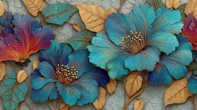 Vibrant colorful floral embossed artistic texture high resolution picture
