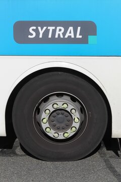 Belleville-en-Beaujolais, France - October 6, 2024: Sytral logo on a bus. Sytral mobilit&eacute;s is the transport authority for the Lyon metropolitan area and the Rh&ocirc;ne department