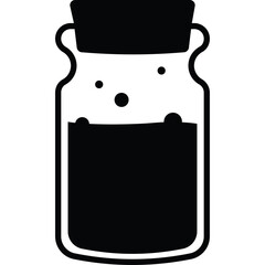 Black Icon Of A Glass Bottle With Cork Stopper Filled With Liquid Isolated On Transparent Background For Design