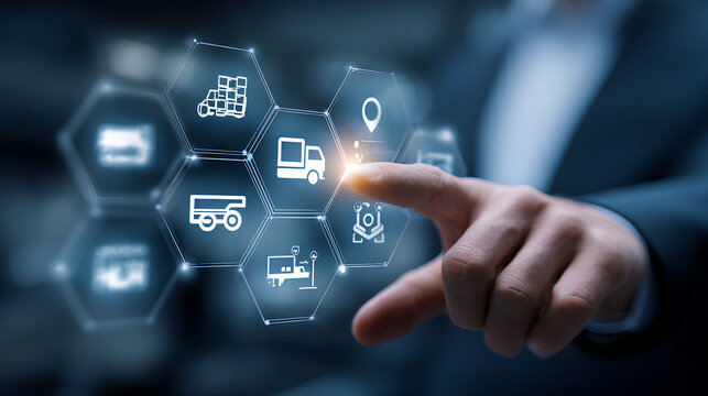Digital procurement and supply chain management concept. Digital procurement process integrated with analytics, logistics, contracts, supply chain management. Digital transformation, business solution