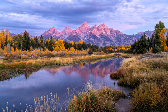 Fall Sunrise at Schwabacher Landing in Grand teton National Park