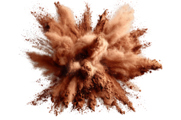 Exploding brown powder, radiating outward in a chaotic burst