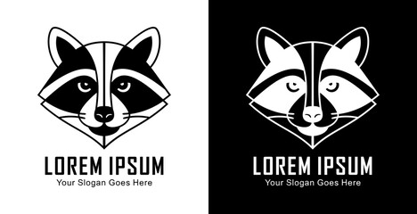Raccoon head logo design with modern semi-line art style