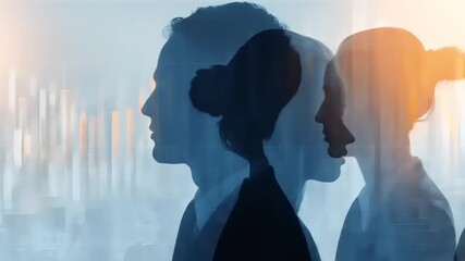 Conceptual team collaboration video showcasing diverse professionals, financial chart overlay, blue tones and orange highlights for business-minded success concept - Powered by Adobe