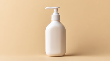 White Pump Bottle Against Beige Background For Skincare, Soap, Or Lotion Product Photo