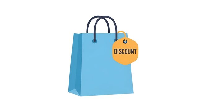 Discount Shopping Bag: A simple image of a blue shopping bag with a discount tag, perfect for illustrating promotions and retail concepts.