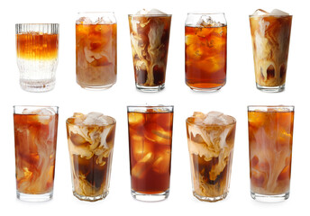 Iced coffee drinks isolated on white, set