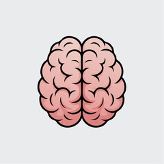 Illustration of a human brain with pink lobes and black outlines on a gray background.