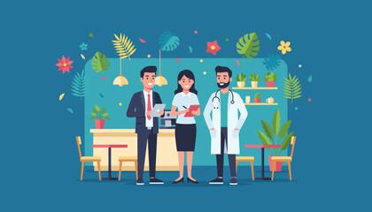 Diverse professional team doctor executive collaborating in a modern office symbolizing partnership and health