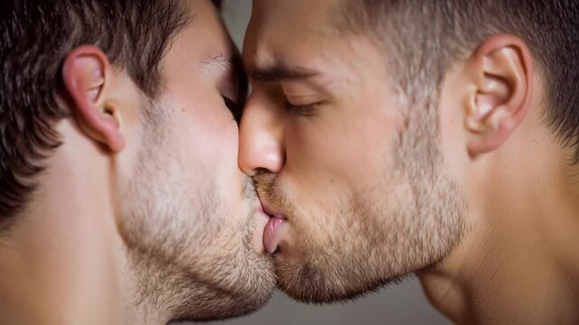 Close-Up of Two Men Kissing in a Intimate Moment. Video.