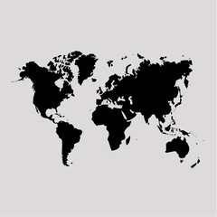 World map silhouette showing continents in black on a light gray background.
