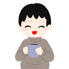 コーヒーやホットドリンクを持つ人