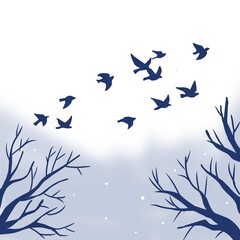 渡り鳥の群れ（冬に向かう季節感）