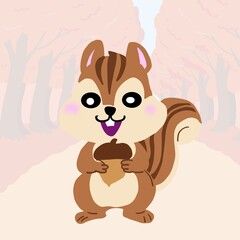 どんぐりを持つかわいいリス