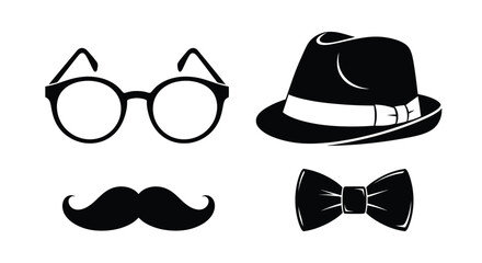 Classic gentleman s accessories hat glasses mustache and bow tie illustration