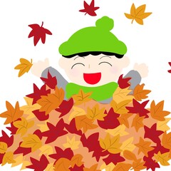 公園で落ち葉遊びをする子ども