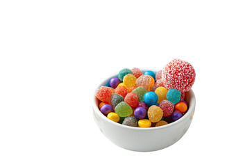 Colorful candies in a white bowl