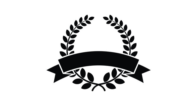 Elegant laurel wreath design with a ribbon banner simple black silhouette - Powered by Adobe