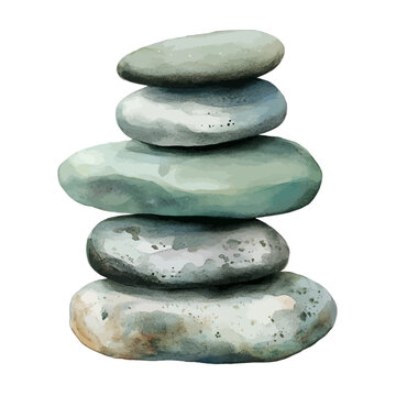 Watercolor Stacked Stones Zen Cairn Vector Clipart
