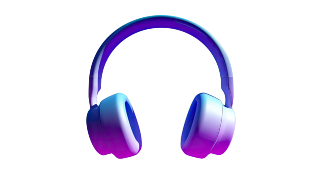 Headphones, vibrant gradient purple and blue, 3D style
