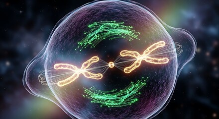 Dividing biological cell illustration showing chromosomes separation process