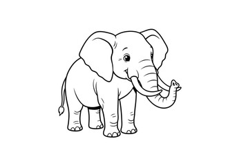 Fototapeta premium Elephant Illustration: A charming illustration of an elephant, with its distinctive trunk, large ears, and tusks, stands gracefully. This line art exudes simplicity.