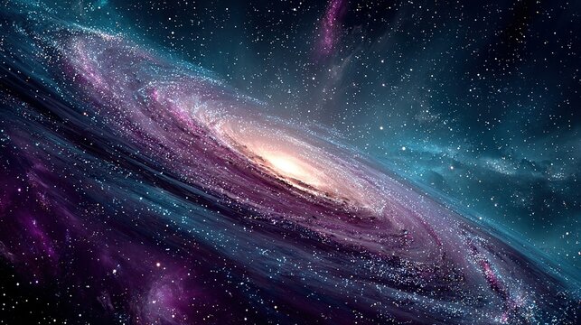 A spiral galaxy with bright center and blue purple outer regions in space.