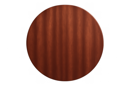 Round wooden table surface with brown wood grain texture on transparent background, empty plank for product display