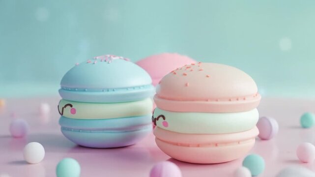 3d cute french macaron character pastel colors Videos