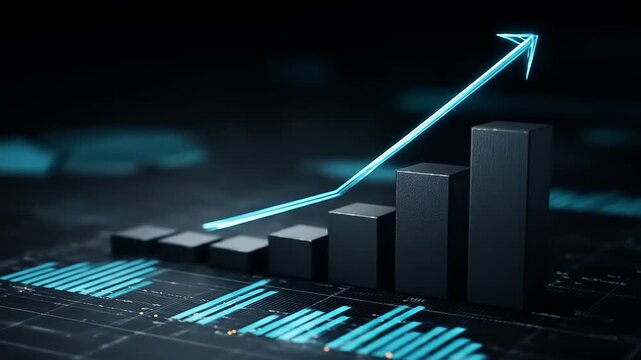 Visual Representation of Dynamic Growth: A Financial Bar Graph Demonstrating a Positive Trajectory with a Bold, Ascending Arrow Design