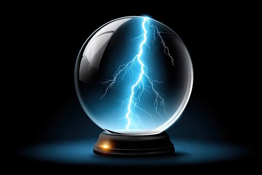 Orb shows blue lightning, dark background, and a small light - Powered by Adobe