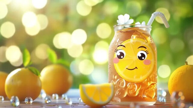 3d cute iced tea bottle character Videos