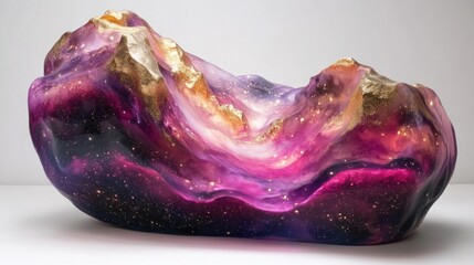 Abstract Resin Sculpture with Cosmic Galaxy Pattern and Golden Accents