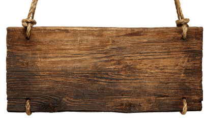 Rustic wooden sign hanging by ropes (2)