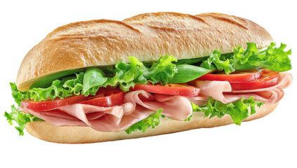 Freshly prepared ham sandwich on a long baguette