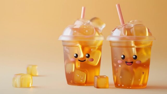 3d cute indonesian iced tea glass character Videos