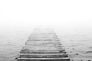 Diminishing pier stretching into fog-shrouded water
