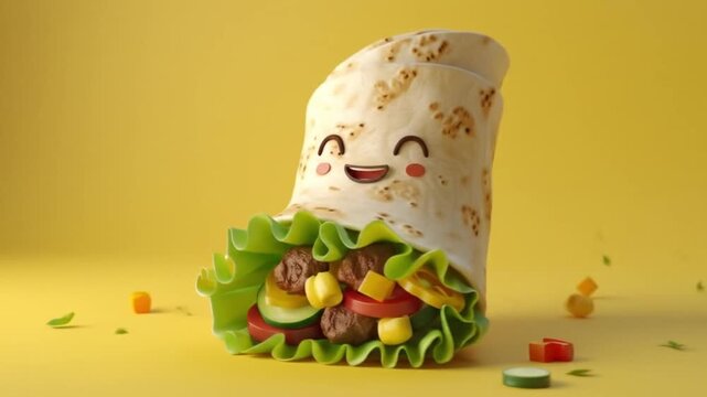 3d cute kebab wrap character tortilla filled Videos