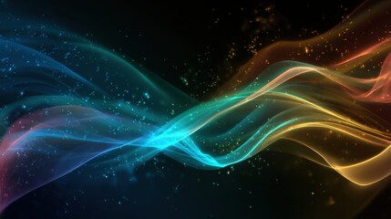 Obraz premium Colorful waves blend and swirl gracefully illuminating the darkness with their vibrant glow.