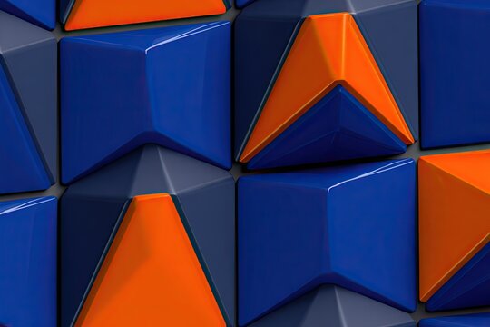Abstract pyramids pattern, blue and orange 3D geometric shapes