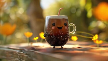 3d cute kopi tubruk glass character black coffee Videos - Powered by Adobe