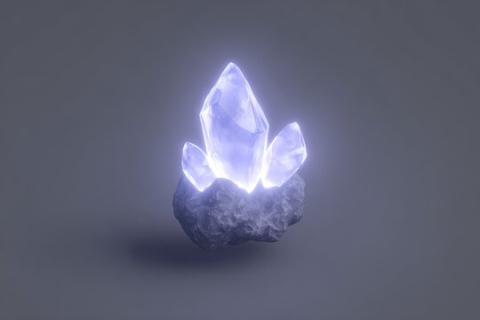 Glowing blue crystals cluster atop a rough, dark gray stone