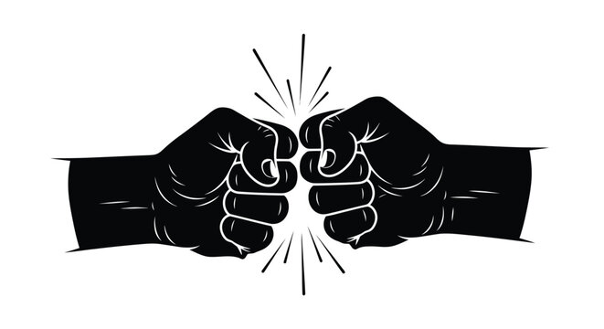 Black and white illustration of two fists bumping with starburst effect
