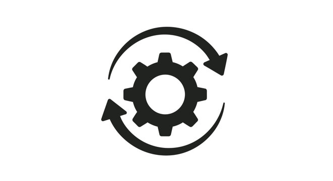 Black gears with circular arrows representing process and continuous movement